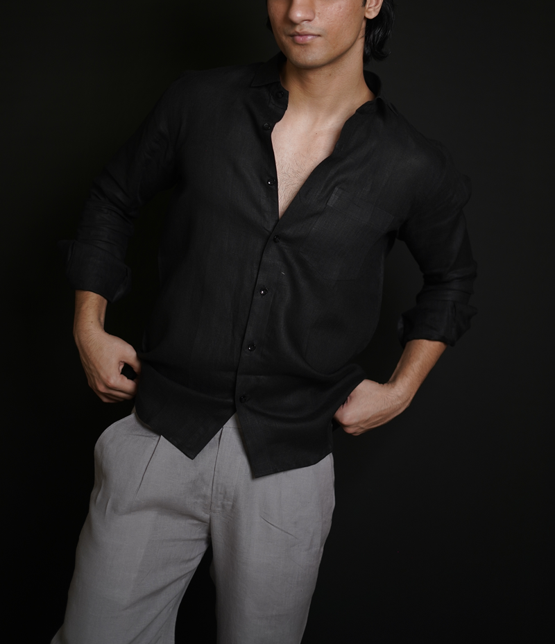 Classic Black Shirt & Grey Loose Pant Combination