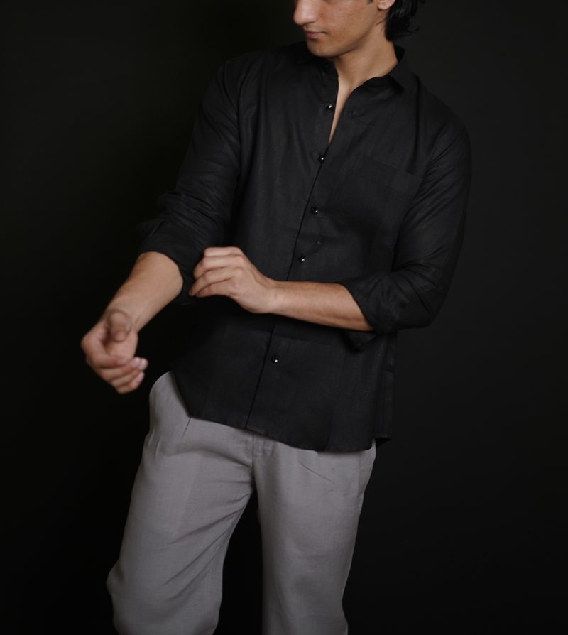 Classic Black Shirt & Grey Loose Pant Combination