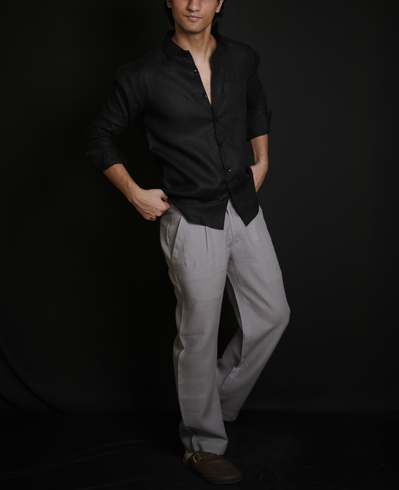 Classic Black Shirt & Grey Loose Pant Combination