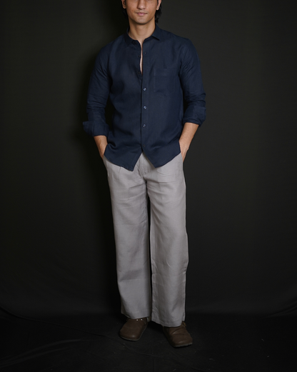 Navy Blue Shirt & Grey Loose Pant Combination