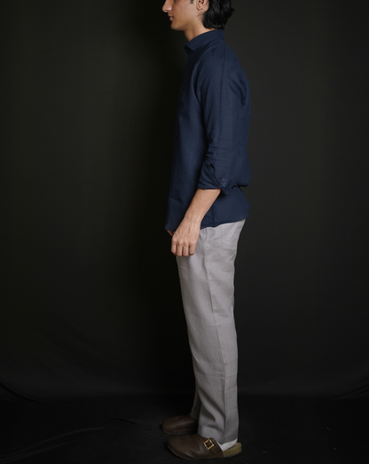 Navy Blue Shirt & Grey Loose Pant Combination