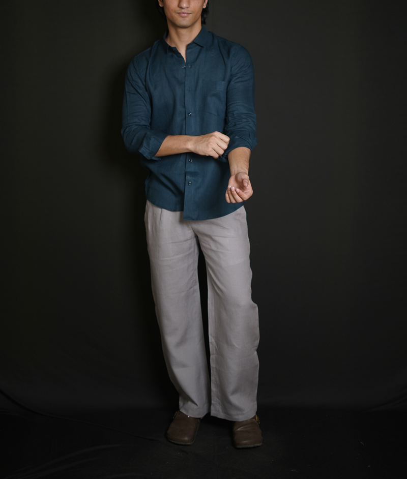 blue dress shirt gray pants Teal Blue Shirt & Grey Loose Pant Combination – MEC PRIMO