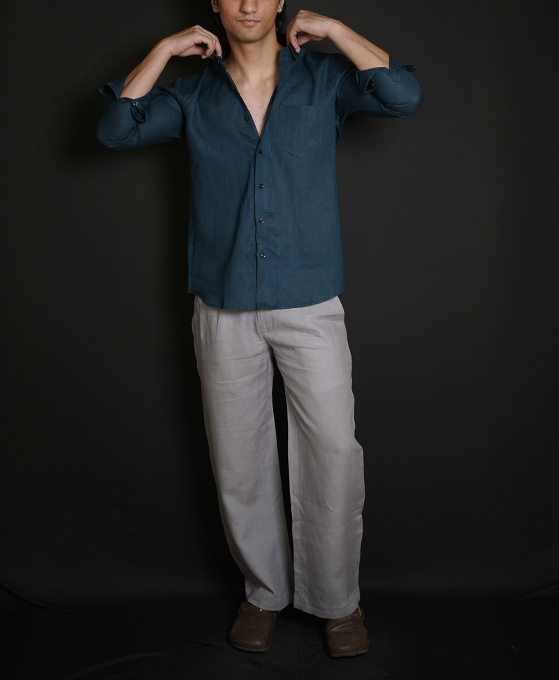 Teal Blue Shirt & Grey Loose Pant Combination – MEC PRIMO