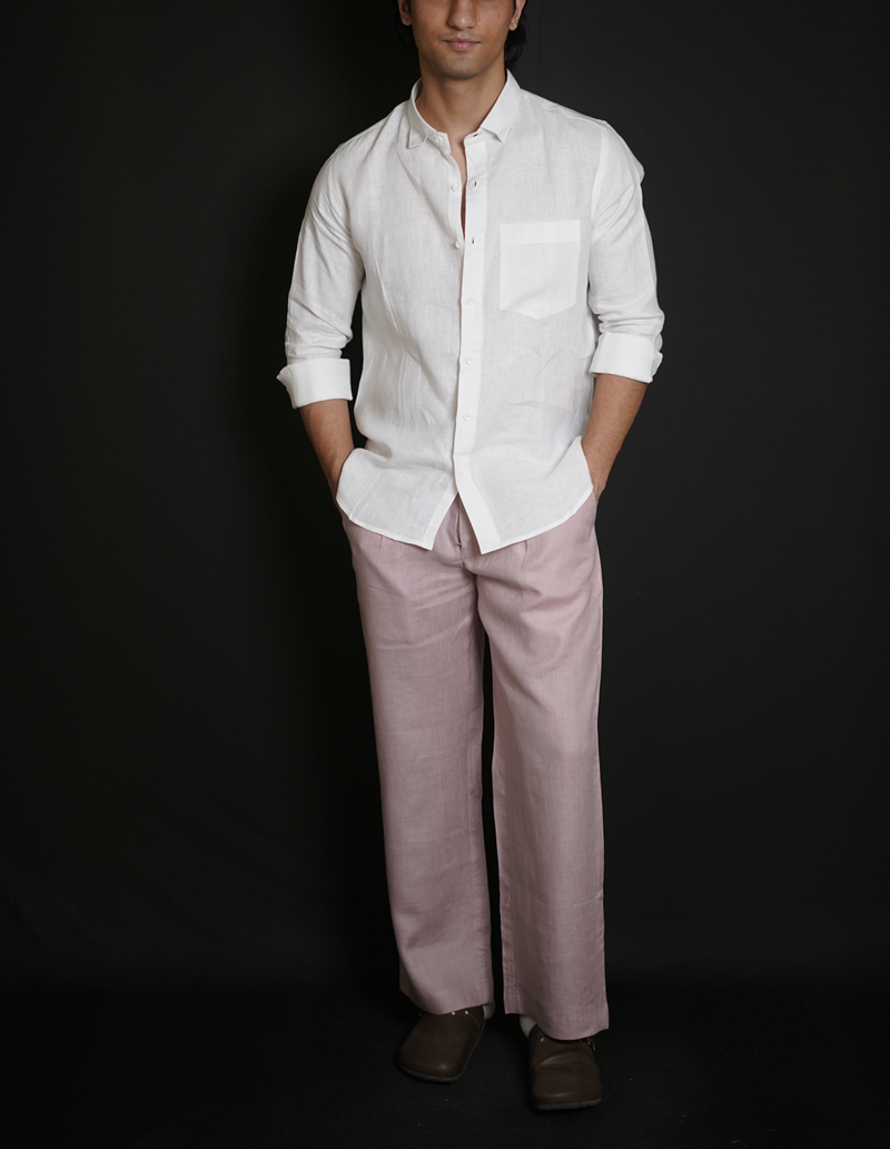 White Shirt & Dusty Pink Loose Pant Combination