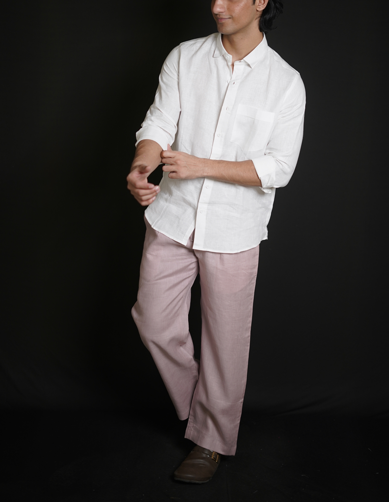 White Shirt & Dusty Pink Loose Pant Combination