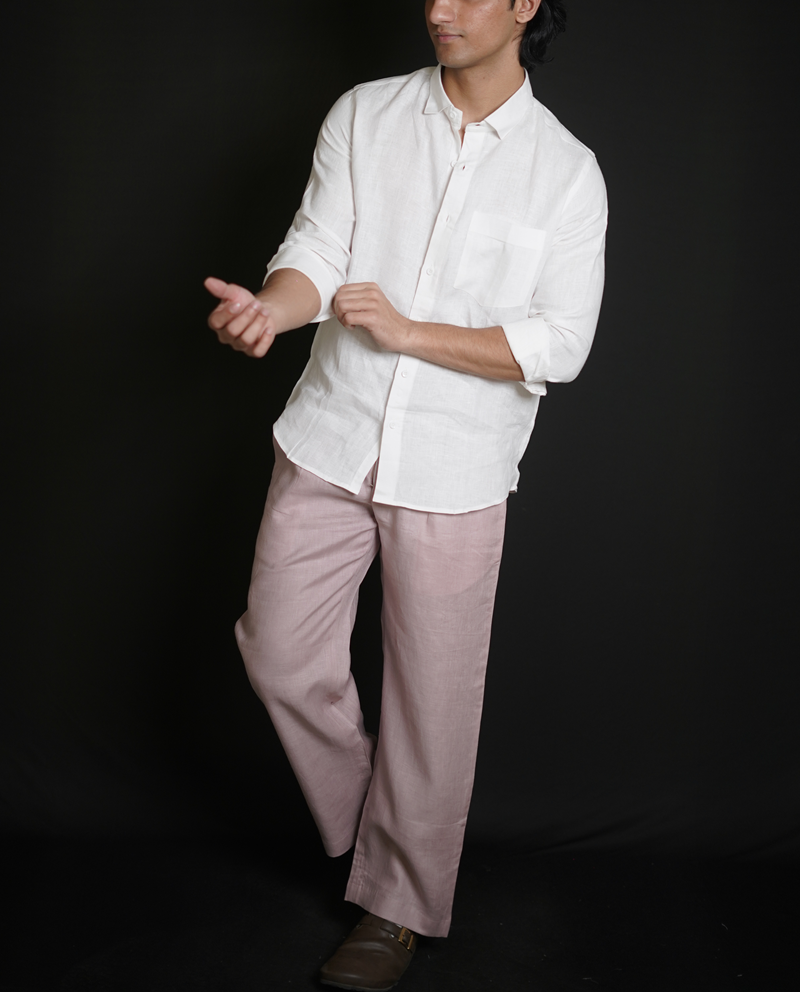 White Shirt & Dusty Pink Loose Pant Combination