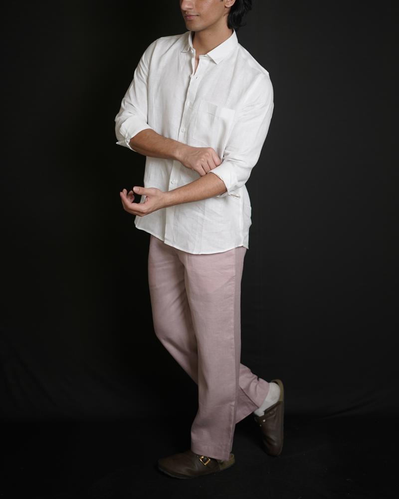 White Shirt & Dusty Pink Loose Pant Combination