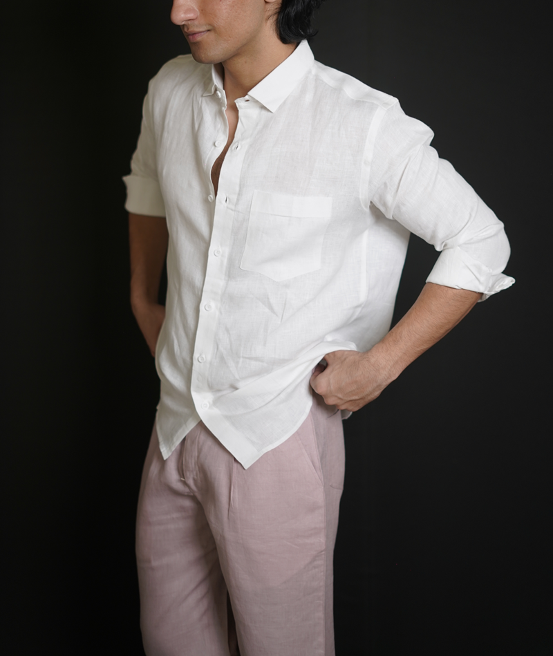 White Shirt & Dusty Pink Loose Pant Combination