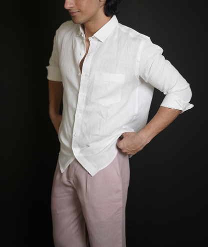 White Shirt & Dusty Pink Loose Pant Combination