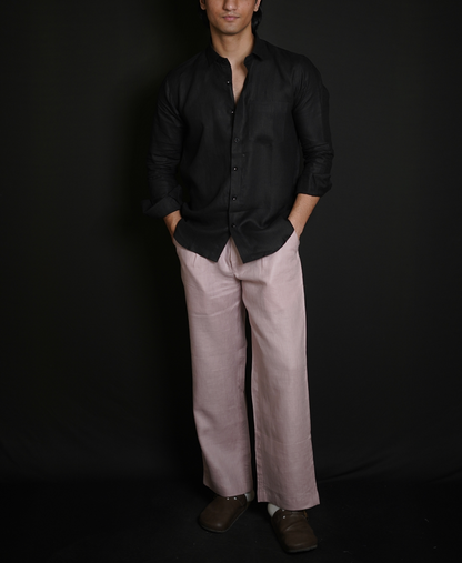 Classic Black Shirt & Dusty Pink Loose Pant Combination