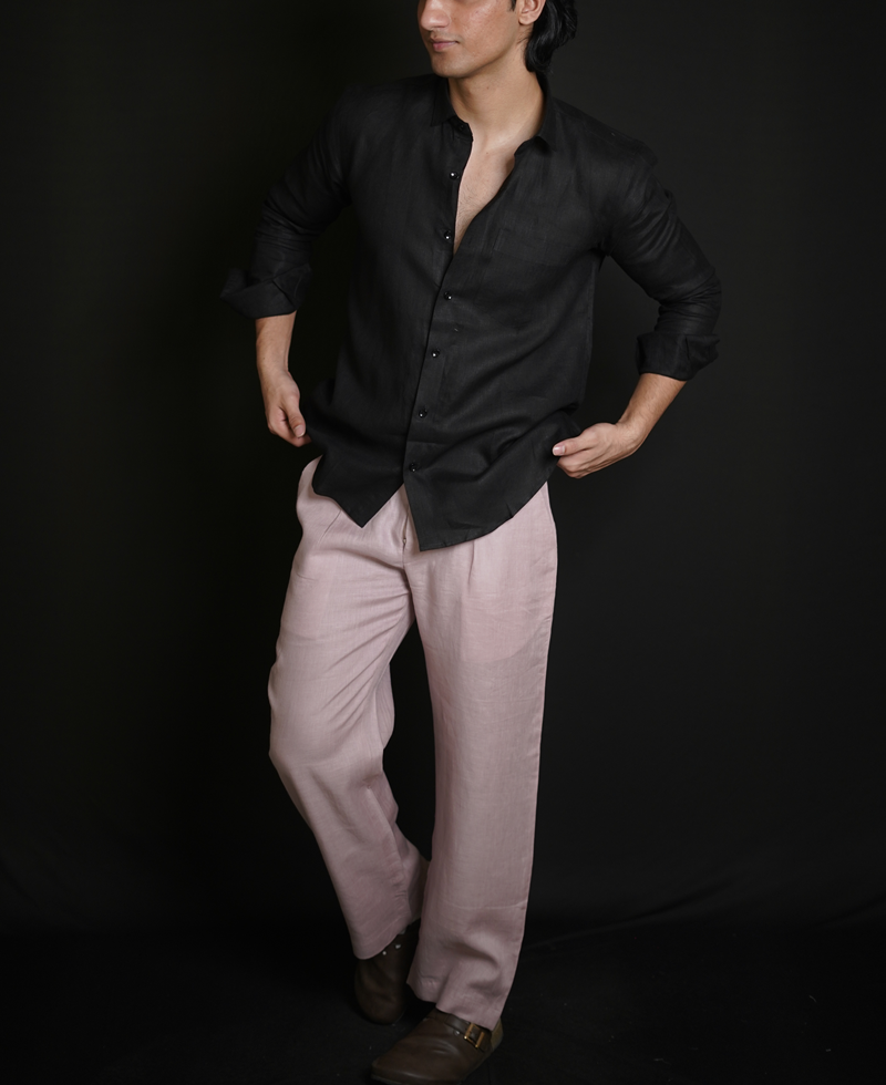 Classic Black Shirt & Dusty Pink Loose Pant Combination
