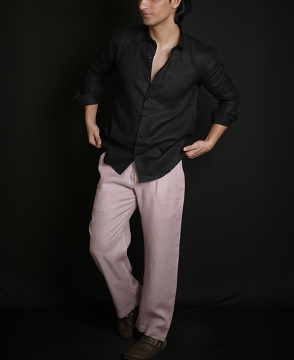 Classic Black Shirt & Dusty Pink Loose Pant Combination