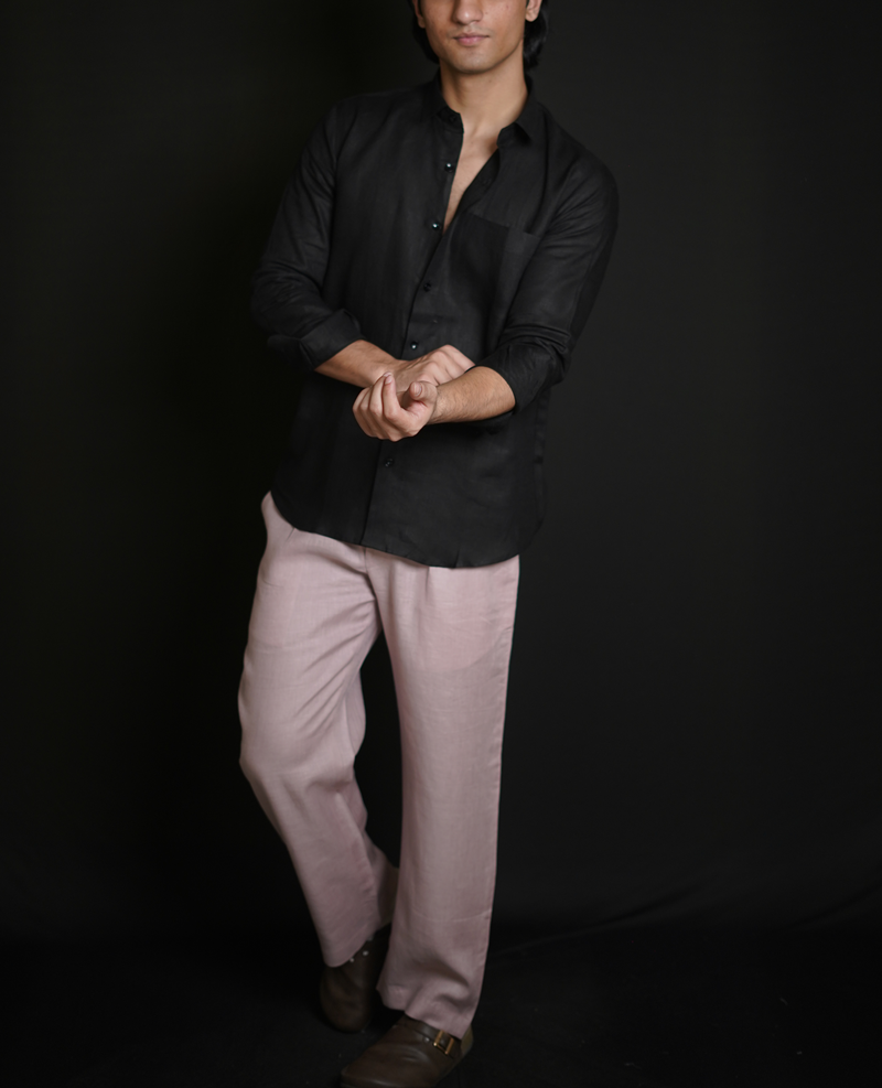Classic Black Shirt & Dusty Pink Loose Pant Combination