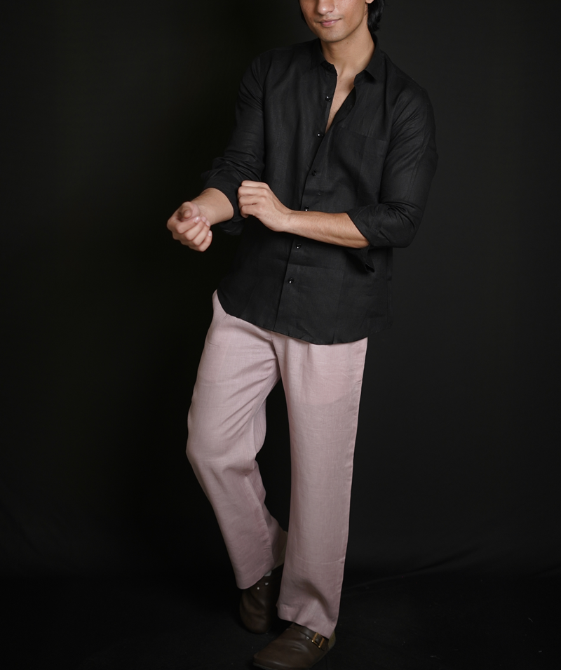 Classic Black Shirt & Dusty Pink Loose Pant Combination
