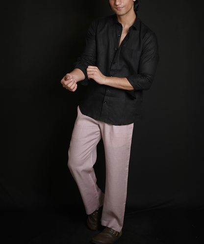 Classic Black Shirt & Dusty Pink Loose Pant Combination