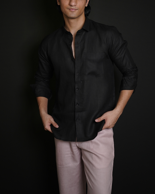 Classic Black Shirt & Dusty Pink Loose Pant Combination