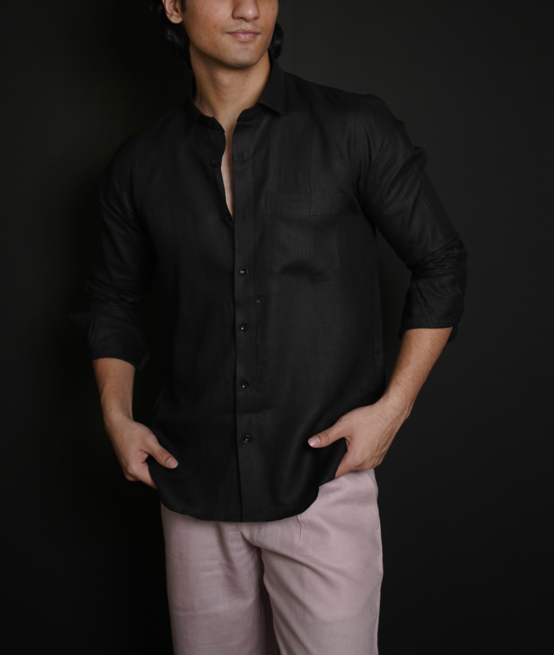 Classic Black Shirt & Dusty Pink Loose Pant Combination