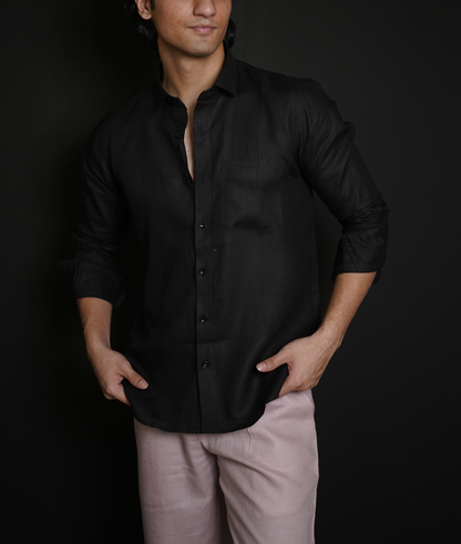 Classic Black Shirt & Dusty Pink Loose Pant Combination