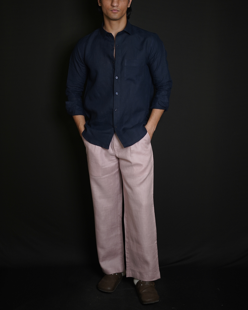 Navy Blue Shirt & Dusty Pink Loose Pant Combination