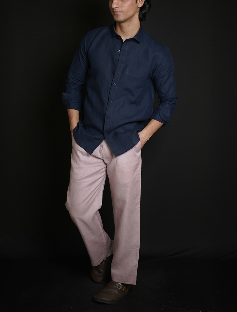 Navy Blue Shirt & Dusty Pink Loose Pant Combination