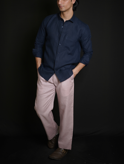 Navy Blue Shirt & Dusty Pink Loose Pant Combination