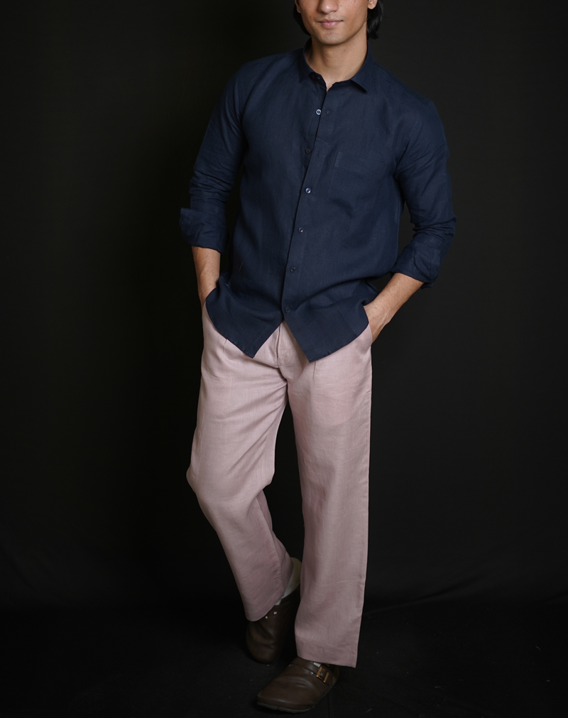Navy Blue Shirt & Dusty Pink Loose Pant Combination