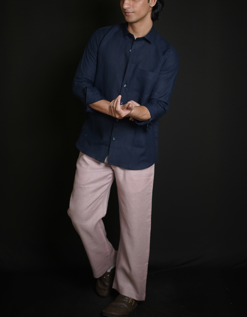 Navy Blue Shirt & Dusty Pink Loose Pant Combination