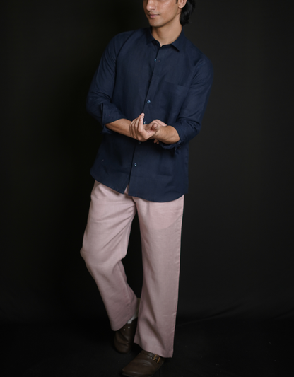 Navy Blue Shirt & Dusty Pink Loose Pant Combination