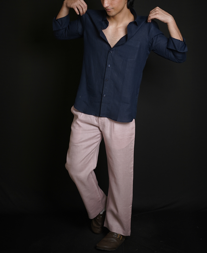 Navy Blue Shirt & Dusty Pink Loose Pant Combination