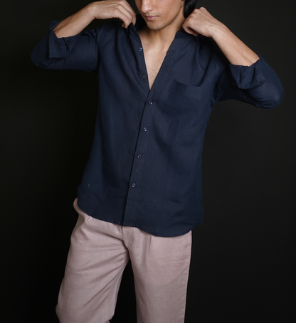 Navy Blue Shirt & Dusty Pink Loose Pant Combination