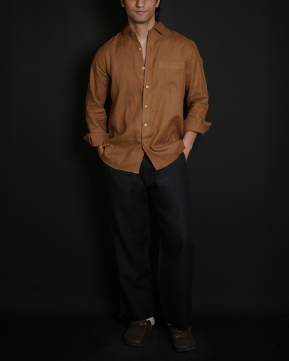 Tobacco Brown Shirt & Black Loose Pant Combination