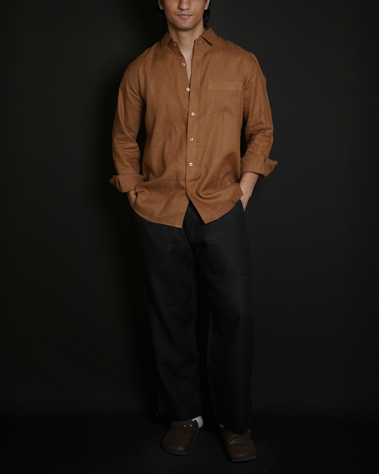 Tobacco Brown Shirt & Black Loose Pant Combination