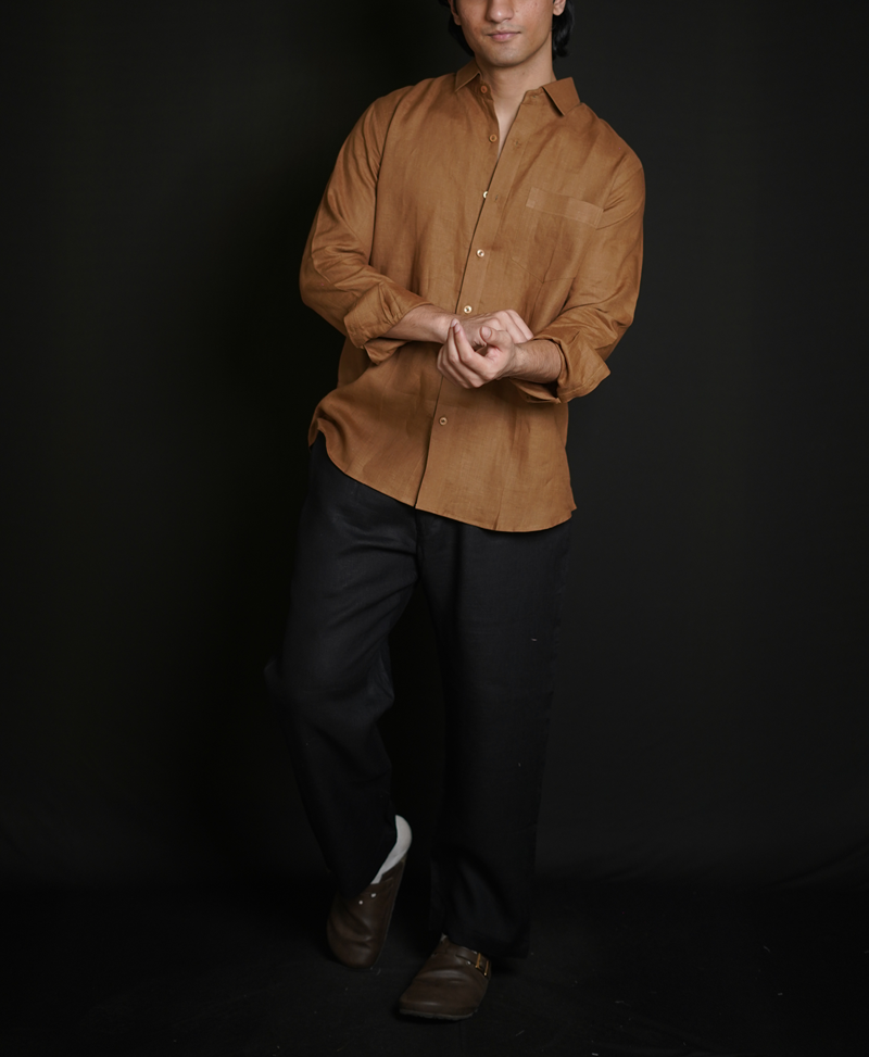 Tobacco Brown Shirt & Black Loose Pant Combination