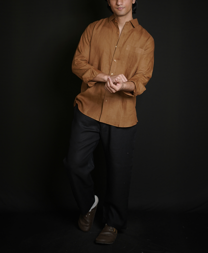 Tobacco Brown Shirt & Black Loose Pant Combination