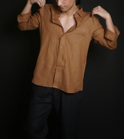 Tobacco Brown Shirt & Black Loose Pant Combination