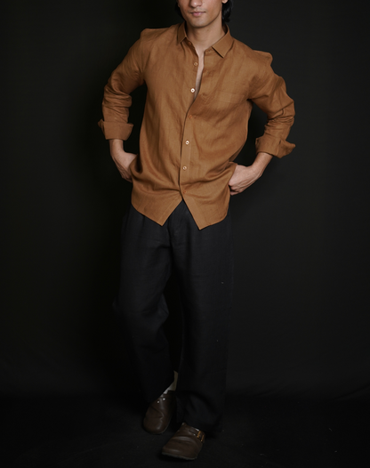 Tobacco Brown Shirt & Black Loose Pant Combination