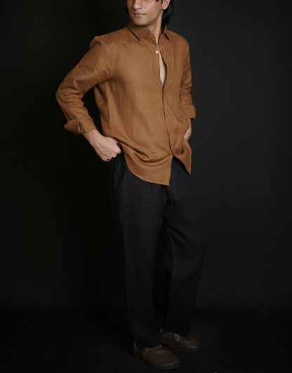 Tobacco Brown Shirt & Black Loose Pant Combination