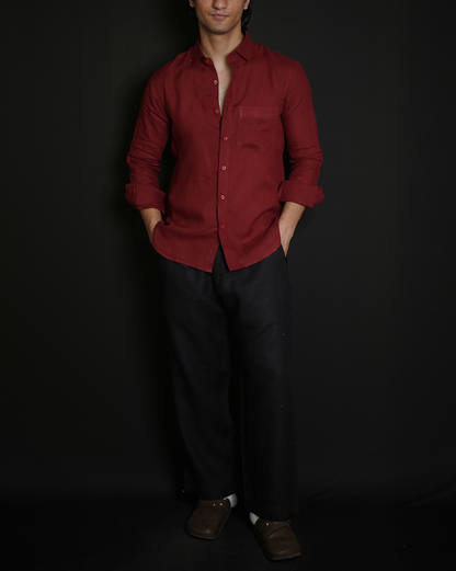 Matt Maroon Shirt & Black Loose Pant Combination