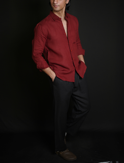 Matt Maroon Shirt & Black Loose Pant Combination