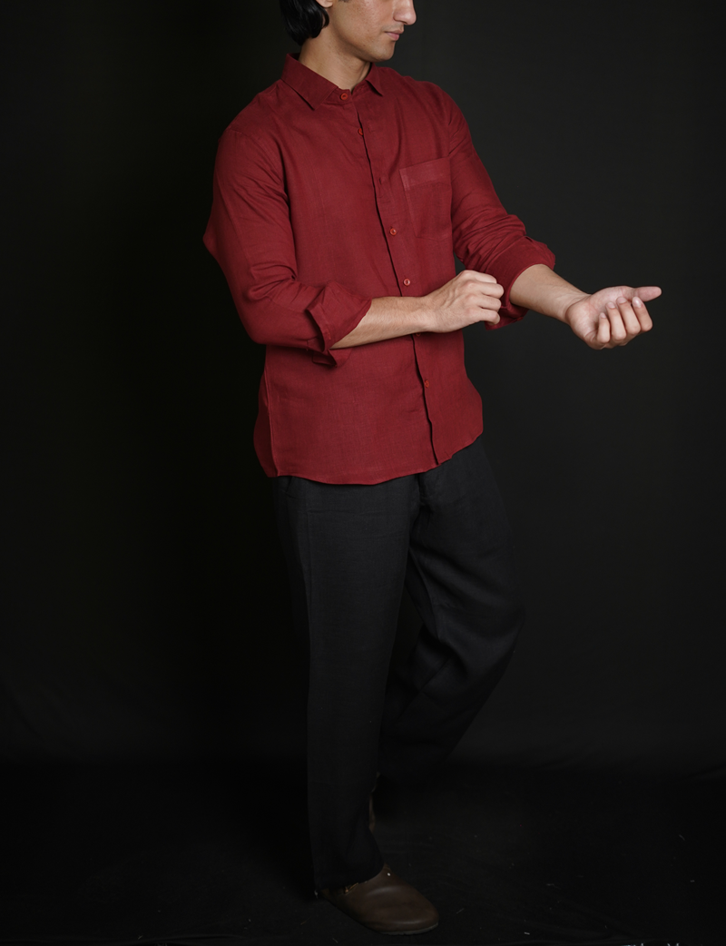 Matt Maroon Shirt & Black Loose Pant Combination