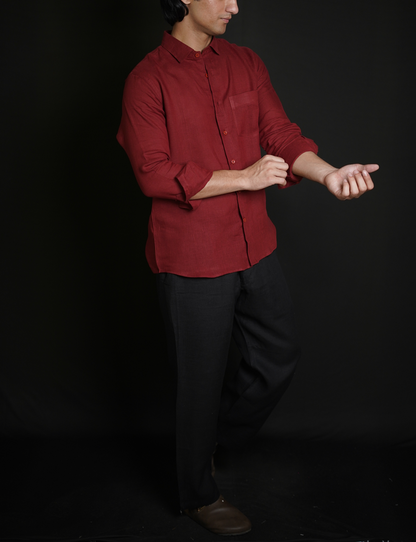 Matt Maroon Shirt & Black Loose Pant Combination