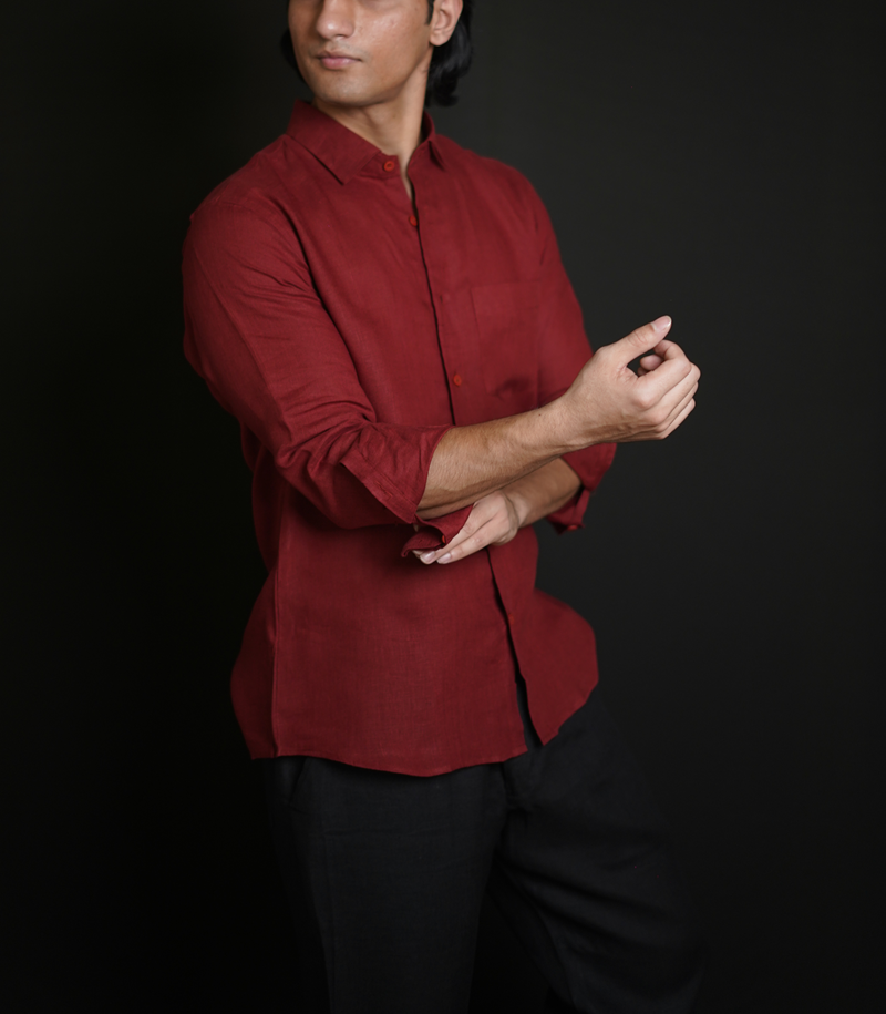 Matt Maroon Shirt & Black Loose Pant Combination