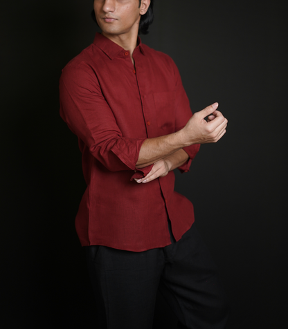 Matt Maroon Shirt & Black Loose Pant Combination