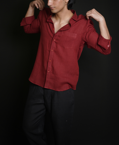 Matt Maroon Shirt & Black Loose Pant Combination