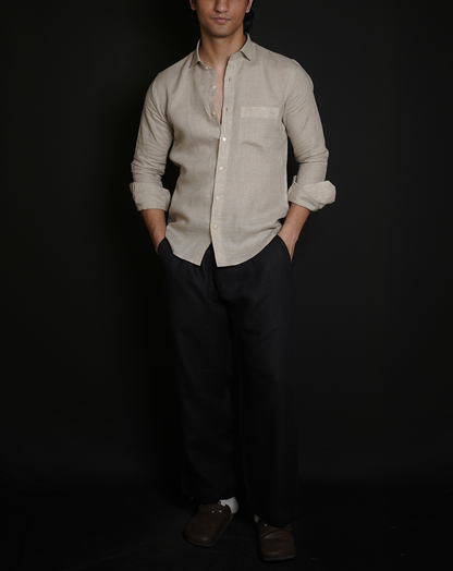 Natural Shirt & Black Loose Pant Combination
