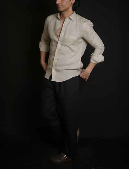Natural Shirt & Black Loose Pant Combination