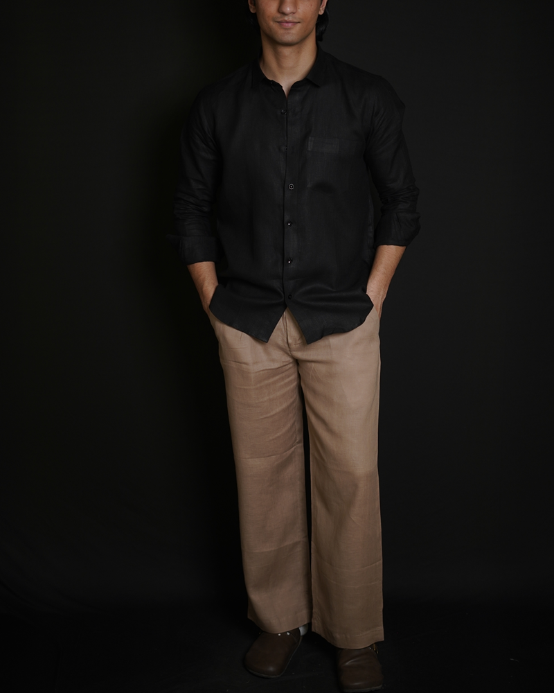 Classic Black Shirt & Beige brown Loose Pant Combination