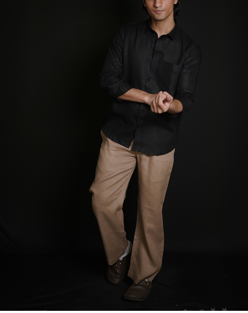 Classic Black Shirt & Beige brown Loose Pant Combination