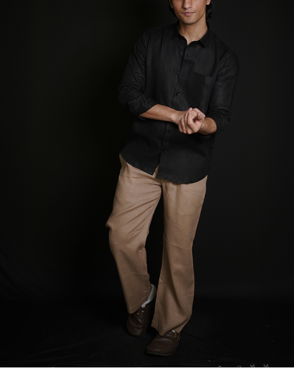 Classic Black Shirt & Beige brown Loose Pant Combination