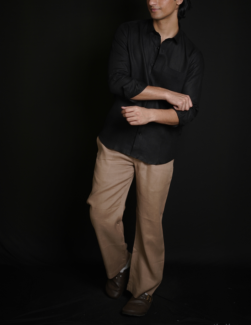 Classic Black Shirt & Beige brown Loose Pant Combination